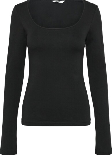 Monki Slim Scoop Neck Long-Sleeved Top - BLACK DARK - S