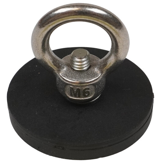 Gummimagnet med øye Ø43mm Magnetstyrke 8,5 kg