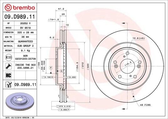 Bremseskive BREMBO 09.D989.11 Bremseskive BREMBO 09.D989.11