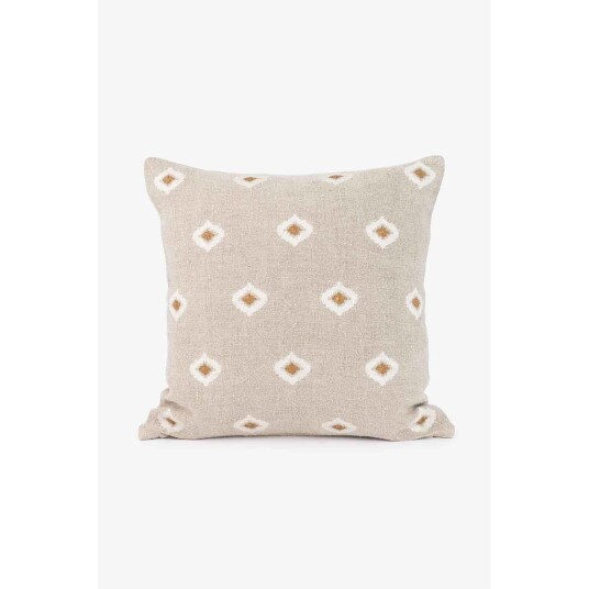 Lama Putetrekk Gargano i lin Beige med broderte gule firkanter 50x50 cm