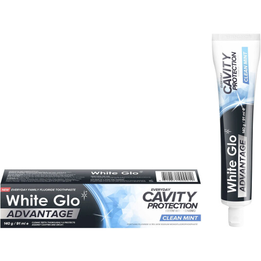 Whitening Tannkrem White Glo Advantage Cavity Clean Mint 140g