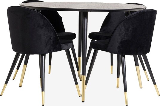 Venture Home   Spisegruppe Dipp med 4 stk spisestoler Velvet   Svart