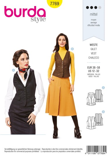 Burda 7769 - Vest EUR: 38-58, US: 12-32