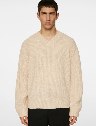 J. Lindeberg Vitor V-Neck Heavy Knit - Beige - L J. Lindeberg Vitor V-Neck Heavy Knit - Beige - L