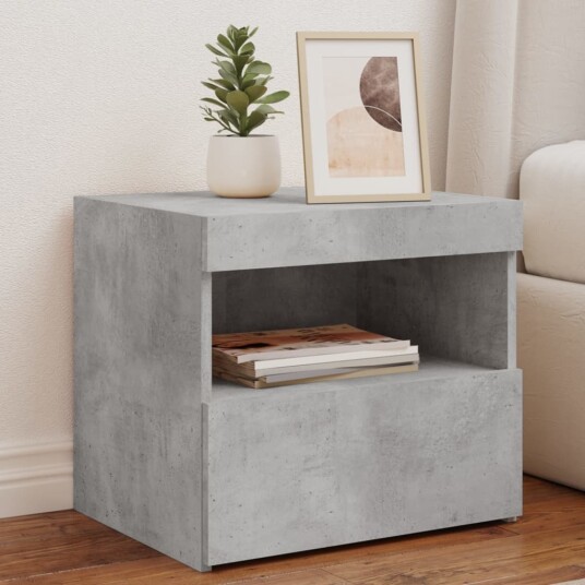  Nattbord med LED 2 stk betonggrå 50x40x45 cm 8721012253544