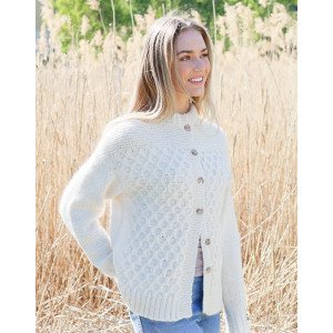 Snowy Bee Cardigan by DROPS Design Cardigan Strikkeoppskrift str. S  Small