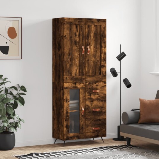 vidaXL Highboard røkt eik 69,5x34x180 cm konstruert tre 8720845493400