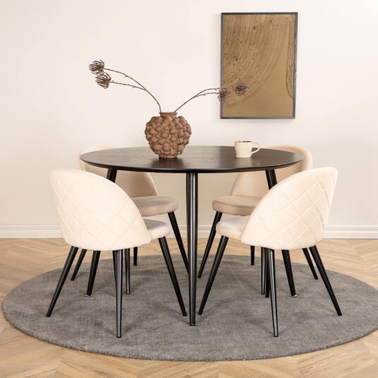 Venture Home Spisegruppe Venture Home Dipp Ø115 cm med 4 Velvet  Stitches Stoler GR22250