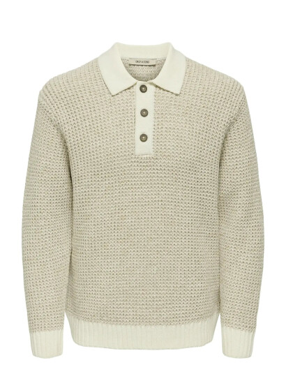ONLY & SONS Onsalf Rlx Structure Polo Knit - Cream - XS