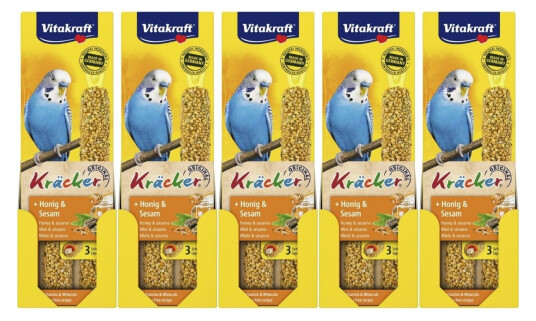 Vitakraft Bird Treats 5 X Kräcker Honey And Sesame For Budgies (Bundle)