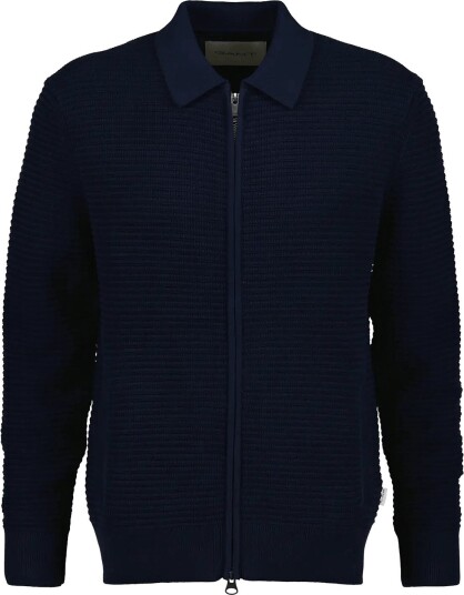 Gant Textured Zip Polo Cardigan - Navy - XL