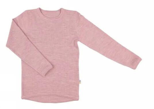 Langermet bluse i rosa ullribbe | Joha | Barn | Støvete rosa | størrelse 120 | 100% Merino Ull til