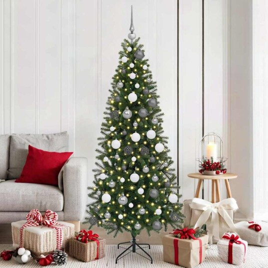 Kunstig juletre med 300 LED med stativ grønn 180 cm PE og PVC