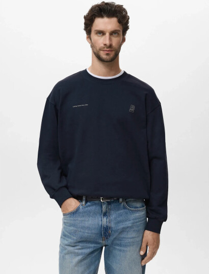 Mango 100% Cotton Sweatshirt Text - Blue - M