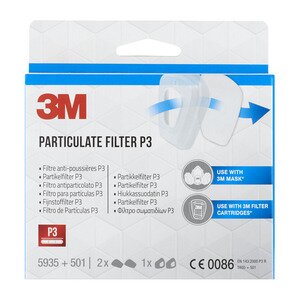 3M Støvfilter til hel og halvmasker P3 2 par 5935DR 3M Støvfilter til hel og halvmasker P3 2 par 5935DR