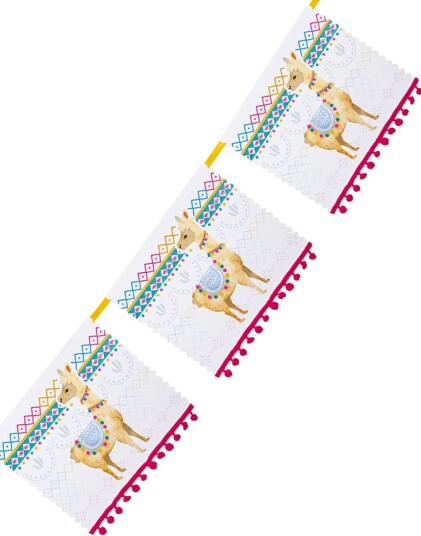 4 Meter Flaggbanner med Rosa Dusker Lama Fest