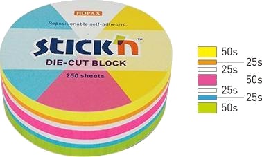 Stick"n Notes Runde 67X67 Mm Miks 5 Farger Neon + Hvit 250 Ark Stick"N 21830
