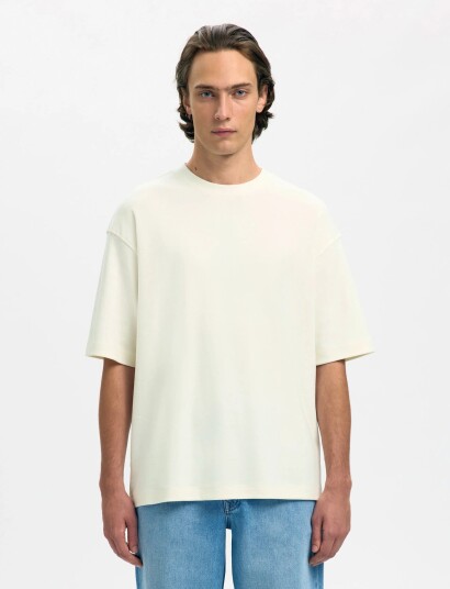 Selected Slhrelaxaspen Interlock Ss O Neck Tee Cream L