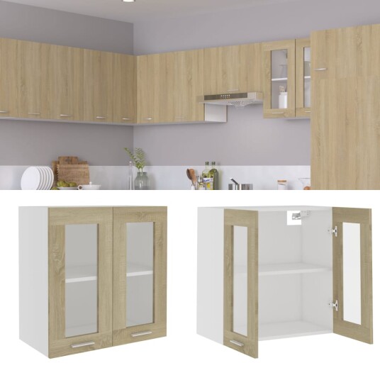 vidaXL Hengende skap glass sonoma eik 60x31x60 cm sponplate vidaXL Hengende skap glass sonoma eik 60x31x60 cm sponplate