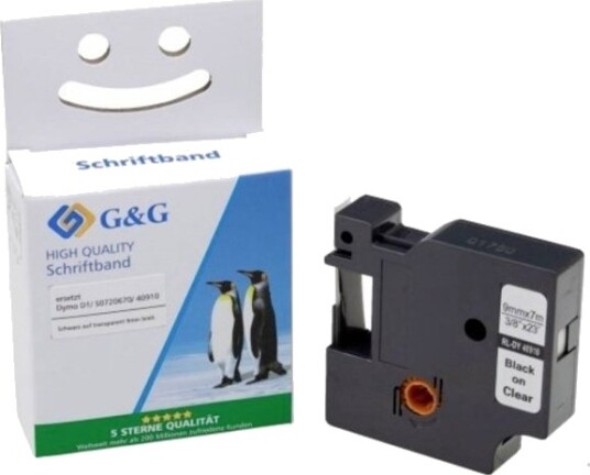 G&G 5D40910 Td Båndfarge Transparent Skriftfarge Svart 9 Mm 7 M