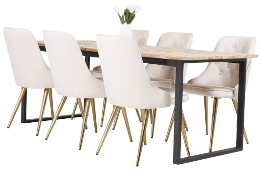Venture Design Cirebon & Velvet spisegruppe Natur/svart 6 st stoler bord 200 x 90 cm