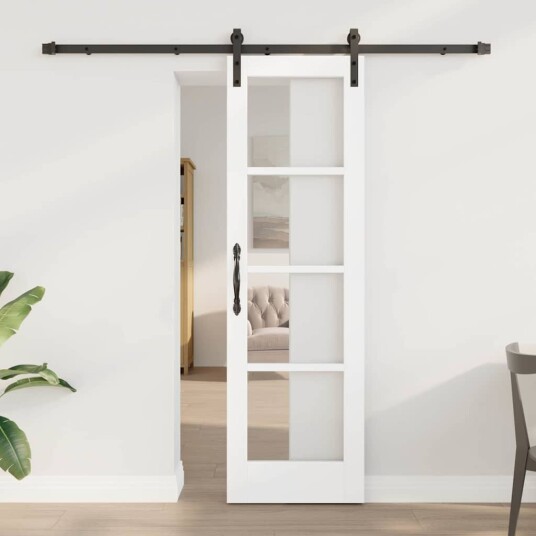 vidaXL Skyvedør med tilbehør "ORKDAL" Hvit Solid Tre & Glass