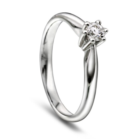 Ingrid enstens ring i 585 hvitt gull med diamant 0,20 ct, størrelse 58