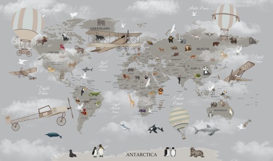 Plakat Verdenskart med luftballonger og Sjødyr Plakat Verdenskart med luftballonger og Sjødyr
