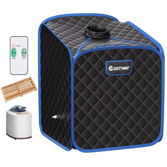 Bærbart dampbadstue spa med stolfotmassasjerulle og absorberende matte 9 justerbare temperaturnivåer Innendørs spa kabin svart