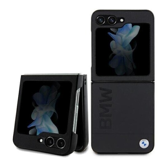 BMW Leather Hot Stamp Dėklas Samsung Galaxy Z Flip 5 - Juodas