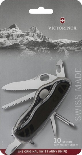 Victorinox Soldier's Knife 08 Lommekniv 111mm, 10 funksjoner, låsbar kniv, ergonomisk håndtak Grønn/Svart