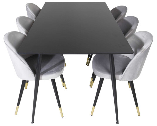 Venture Design Silar & Velvet spisegruppe Svart/svart 6 st stoler & bord 180 x 90 cm
