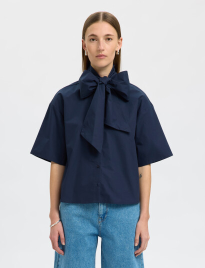 Selected Slfaya-Juno 2/4 Bow Shirt - Navy - 34