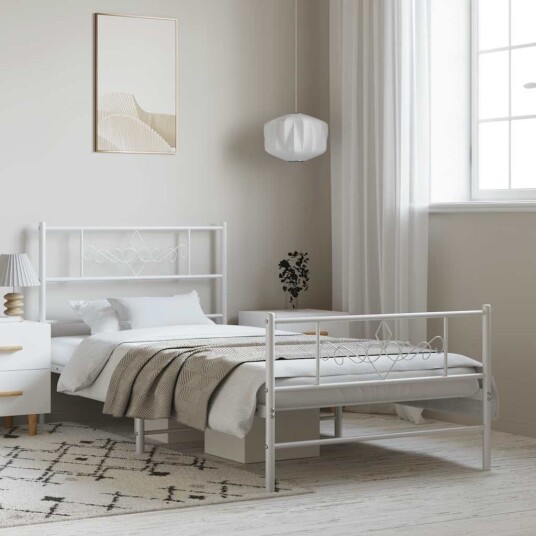 vidaXL Sengeramme i metall med hode og fotgavl hvit 100x200 cm