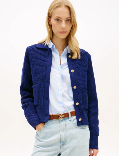 Tommy Hilfiger Gold Btn Utility Ls Polo Cardi   Blue   L