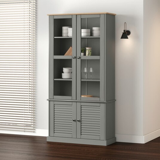 vidaXL Vitrine VIGO gr? 85x35x170 cm heltre furu vidaXL Vitrine VIGO gr? 85x35x170 cm heltre furu
