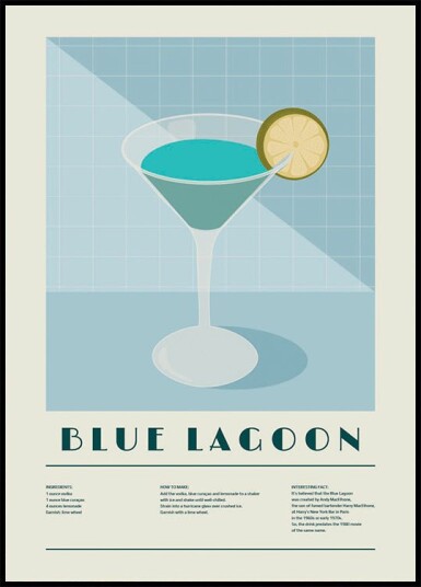 Blue Lagoon Cocktail Recipe Art Plakat Plakat / 100x150cm
