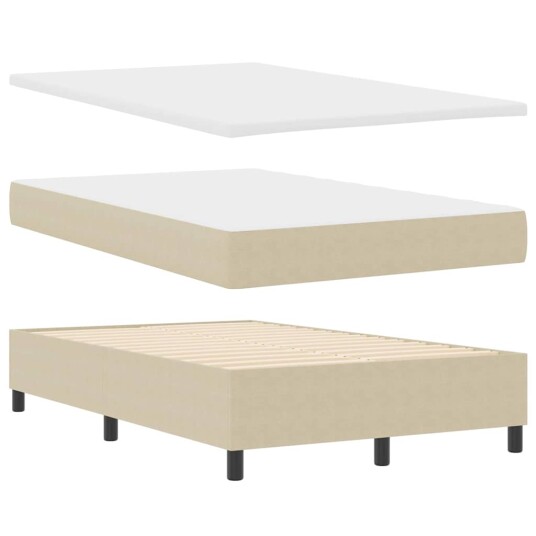 Box Spring Seng med Madrass Lys Grønn Grå Liten Dobbel Corduroy Stoff