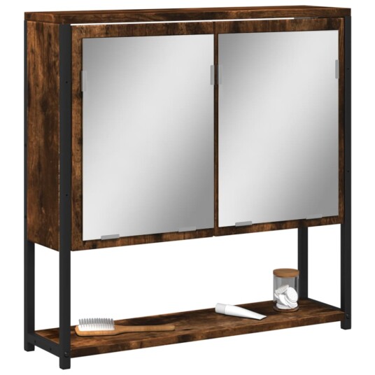 Baderomsskap med speil røkt eik 60x16x60 cm konstruert tre Baderomsskap med speil røkt eik 60x16x60 cm konstruert tre
