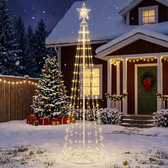 vidaXL LED-juletre 180 cm 250 LED-lys Varmhvit Stål Hvit