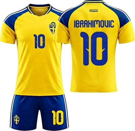 2026 VM Sverige Hjemmedrakt Kortermet Trøye Shorts Nr. 10 Ibrahimovic Størrelse L