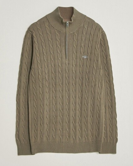 Gant Cotton Cable Half Zip Faded Taupe