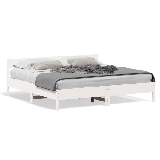 Sengeramme med madrass hvit 200x200 cm heltre furu 8721012430532