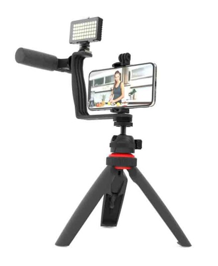 Digipower Super Star Vlogging Kit m. Stativ for Smartphone m. Fjernkontroll & Mikrofon - Svart