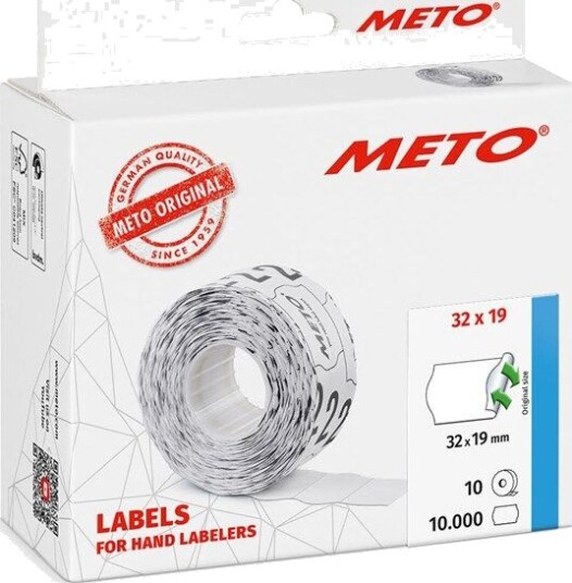 METO Prisetiketter avtak. 32x19mm, hvit, 10rl/1000