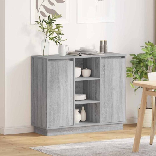  Sideboard med LED Grå Sonoma 90x32x75 cm Konstruert tre