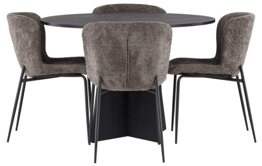 Venture Design Bootcut Round & Modesto spisegruppe Mørkegrå/svart 4 stoler & bord 110 cm