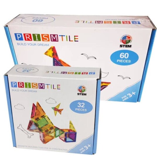 Magnetic Tiles byggesett 92 stk 32 stk. + 60 stk.