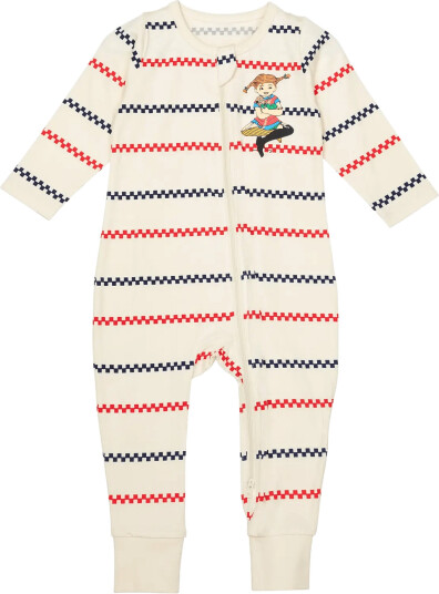 Pippi Langstrømpe Rutrand Pyjamas White 98