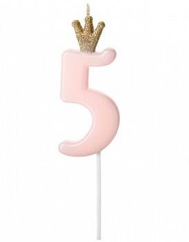 Tallet 5 Rosa Kakelys med Gullkrone 9,5 cm